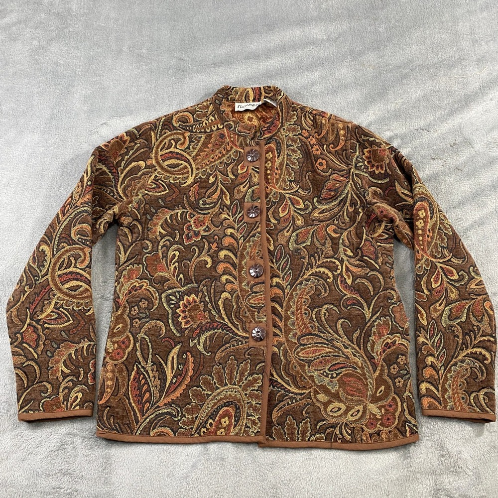 Flashback Blazer Jacket Womens S Paisley Tapestry Brown Boho Cottagecore Vintage